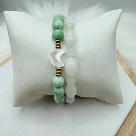 Green Crescent Matcha Theme Bracelet Duo - Picture 3 of 5